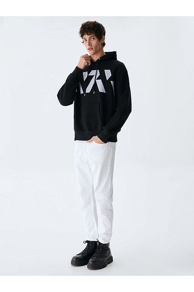 Ltb Patterned Hooded Black Sweatshirt