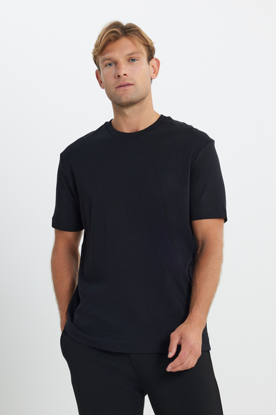 ALTINYILDIZ CLASSICS Ανδρικό μαύρο 100% βαμβακερό μοντέρνο μπλουζάκι με κανονική εφαρμογή με λαιμόκοψη