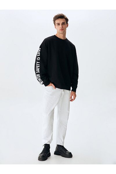 Ltb Black Sweatshirt with Slogan Printed Sleeves