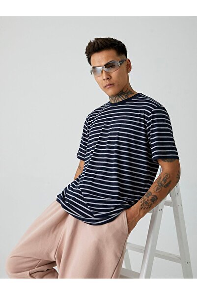 Ltb Basic Striped Navy Blue T-shirt