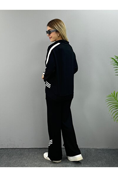 JANES Women's Polo Neck Slit Ribbed Double Suit