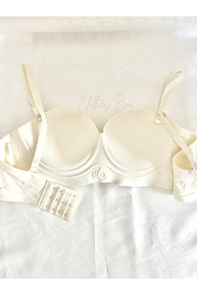 F.K Süet Dokulu Dolgulu Push Up Straplez Sütyen