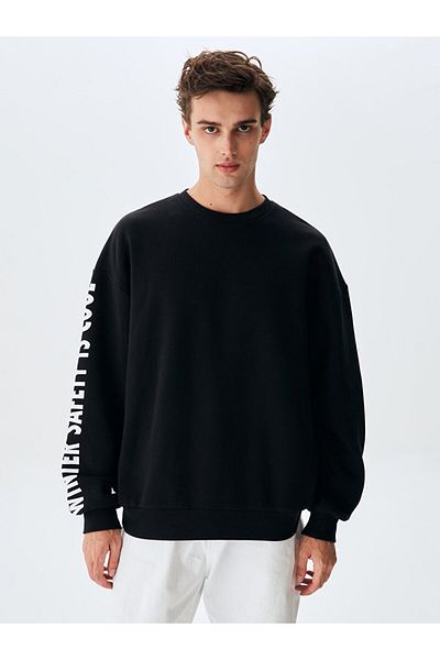 Ltb Black Sweatshirt with Slogan Printed Sleeves