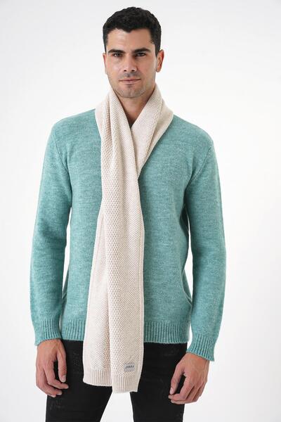 CHUBA Men's Soft Textured and Knitted Detailed Knitwear Scarf Beige 25W4001