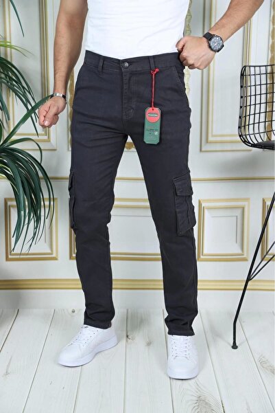PHANTOM JEANS Erkek Füme Likralı Kargo Pantolon Esnek Gabardin/kanvas Körüklü Cep Komando Kargo Cep Şık Pantolon
