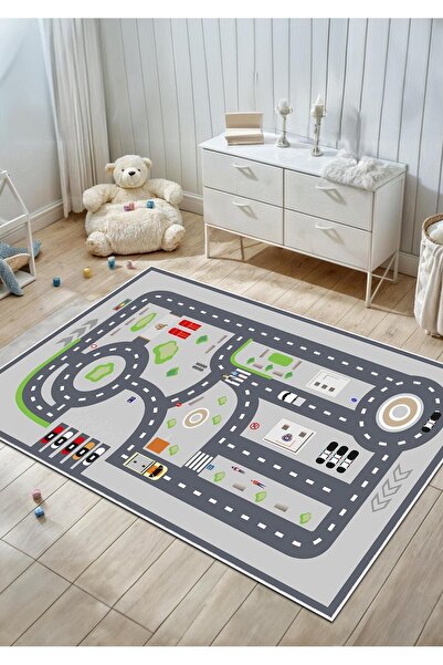 BigArts Home Dekoratif Modern Vintage Retro Tasarım Kaydırmaz Taban Gri Renkl...