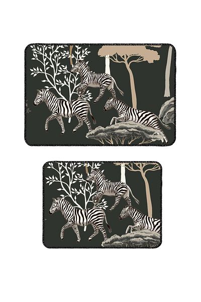 BigArts Home Black Decorative Modern Non-Slip Base Washable Bath Mat Set - 50X60/60X90 cm