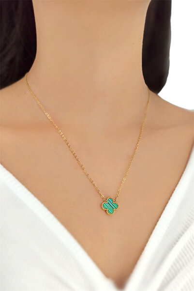 GUNESTAKI Steel Double Sided Single Clover Mother of Pearl Necklace Model Trk...