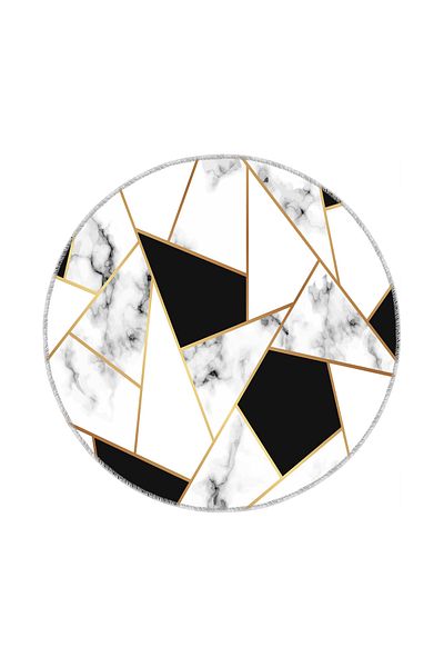 Artızon Black Gold Decorative Modern Design Non-Slip Base 100 cm Round Bath Mat