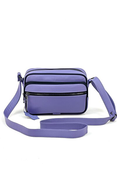 Deribag Piele autentică, mărime medie, liliac, curea încrucișată, geantă de u...