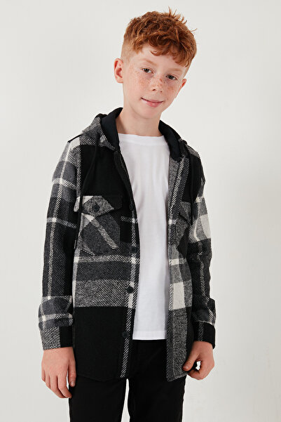 Lela Kapüşonlu Çift Cepli Ekoseli Kışlık Oduncu Gömlek Erkek Çocuk