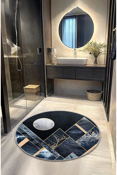 Artızon Gold Decorative Modern Vintage Retro Design Non-Slip Base 100 cm Round Bath Mat
