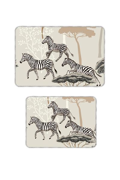 BigArts Home Zebra Pattern Bath Mat Set - Non-Slip Base and Washable (50X60, 60X90 cm)