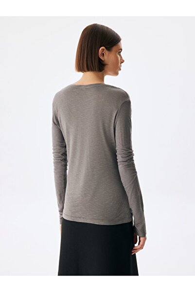 Ltb Yuvarlak Yaka Ince Koyu Grı Sweatshırt