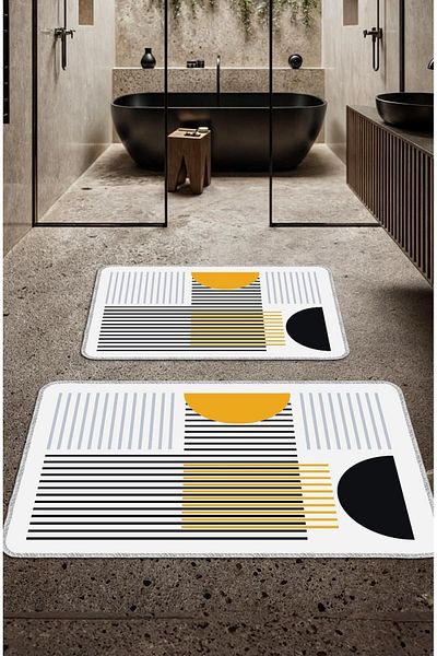 Artızon Colorful Modern Design Non-Slip Base Washable Bath Mat 50X60-60X90 cm Set Set