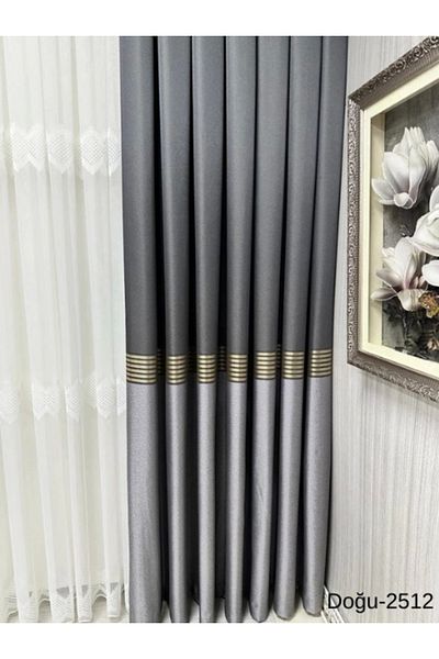 NİVEMESHOME Nivemeshome Eastern Anthracite - Gold Ft671536 2512 1/3 Close Pleated Background Curtain Apm