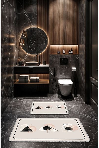 BigArts Home Decorativ Design Modern Baza Antiderapante Set Lavabil Set Covoraș de baie Bej 50x60-60x90 Cm