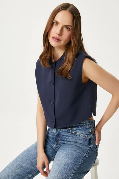 Ritnice Women's Power Navy Blue Lined Woven Vest