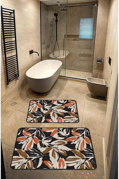 Artızon Modern Floral Design Non-Slip Base 50X60-60X90 cm Bath Mat Set