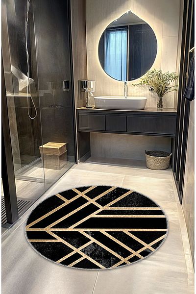 BigArts Home Modern Design Non-Slip Base 100 cm Round Gold Bath Mat Big-Bt013