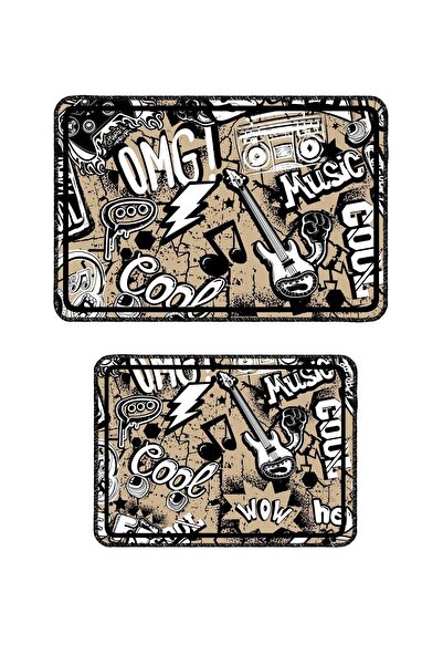 Artızon Black Beige Bath Mat - Decorative Modern Design, Non-Slip Base, Washable Set Set 50X60-60X90 cm