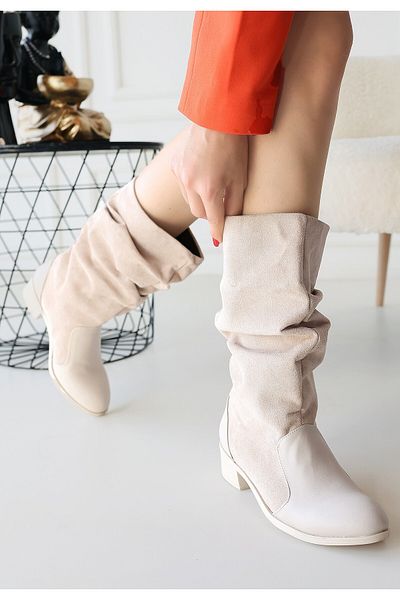 BESKAR Λεπτομερείς μπότες Jolin Beige Skin Suede