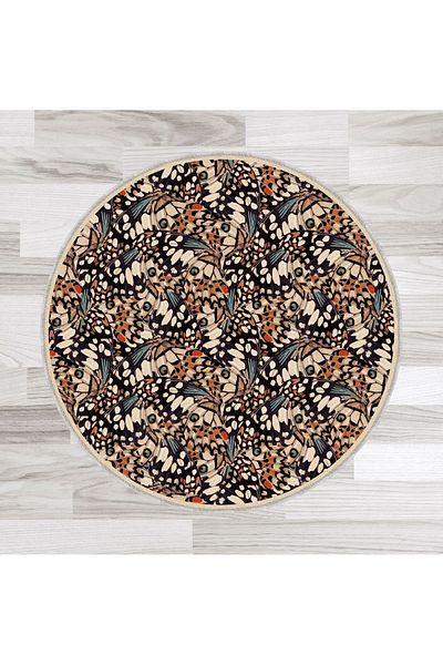 Artızon Floral Decorative Modern Vintage Retro Design Non-Slip Base 100 cm Round Bath Mat