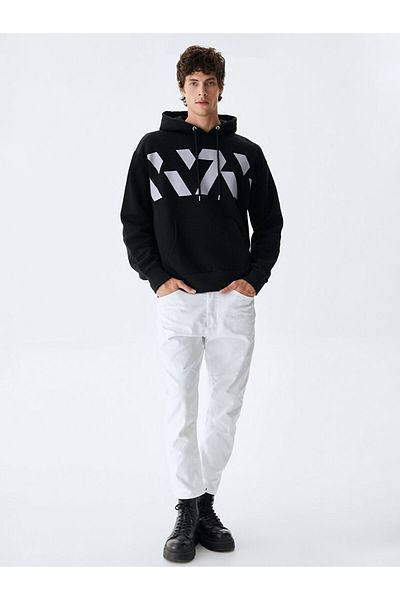 Ltb Patterned Hooded Black Sweatshirt