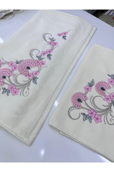 Dantelux Velvet Cream Drop Model - Πετσέτα με Κέντημα Προίκα με Μητέρα και Κόρη
