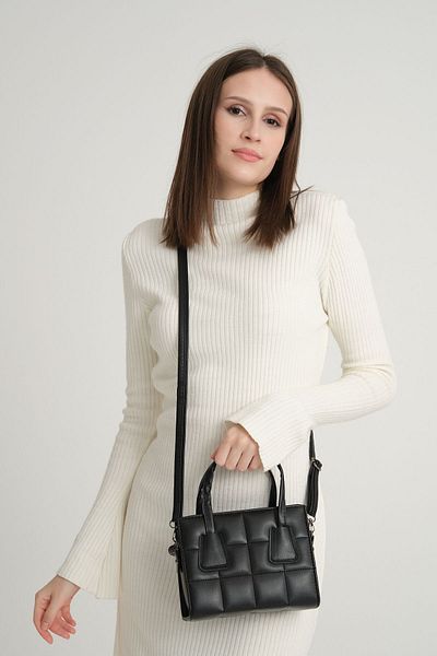Markasarayı Black Embroidered Faux Leather Women's Hand and Shoulder Bag Mother Bag