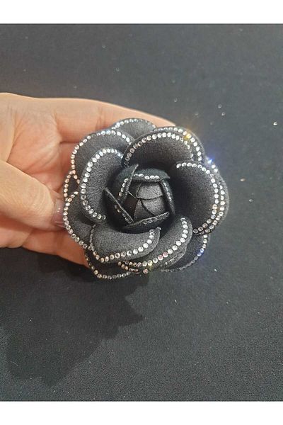ESRA ŞELEM Black Flower Patterned Brooch Clothing - Edge Jewelled Sewing Accessory, Hobby Applique