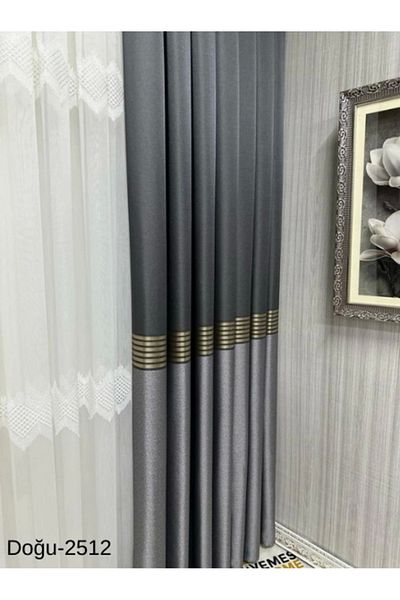 NİVEMESHOME Nivemeshome Eastern Anthracite - Gold Ft671536 2512 1/3 Close Pleated Background Curtain Apm