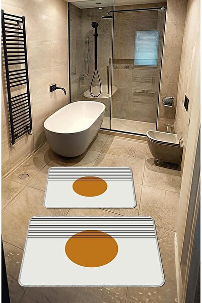BigArts Home Orange Decorative Modern Bath Mat - Non-Slip Base, Washable Set ...