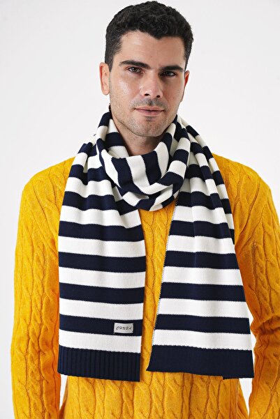 CHUBA Чоловічий смугастий і м'який трикотажний шарф, синій-екрю 25W4002