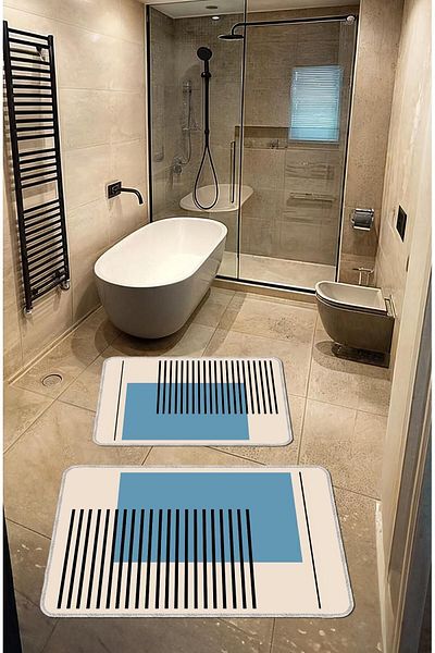 BigArts Home Covoraș de baie lavabil decorativ modern cu bază anti-alunecare - Albastru 50x60-60x90 Cm