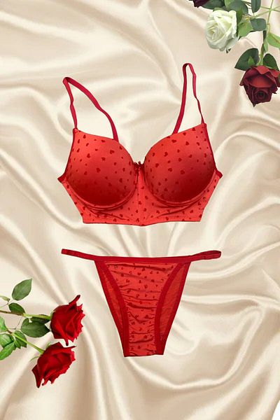 Modaley Giyim Flock Printed Supported Bra Set
