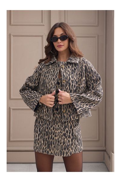 Elif Özbey Butik Леопардово яке Massi Model Oversize с кашмир