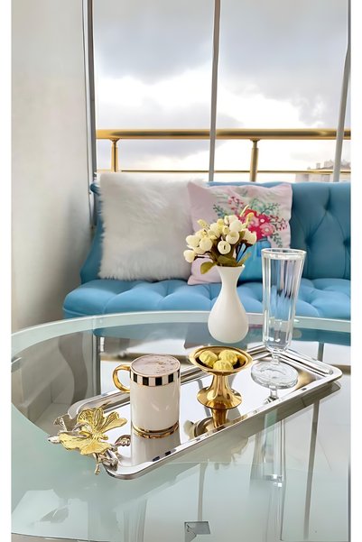 Yaren Style 6-Piece Luxury Stainless Steel Butterfly Baton Serving Tray for Tea, Coffee, Treats and Presentation
