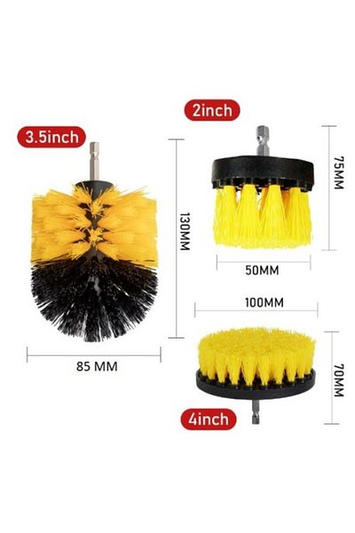 evimdeyokyok 3-Piece Brush Cleaning Set Attached to Drill Bit