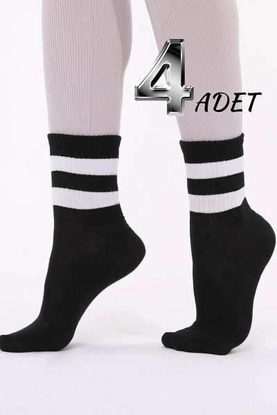 PİERLES Λευκές ριγέ μαύρες κάλτσες τένις Σετ 4 -p01