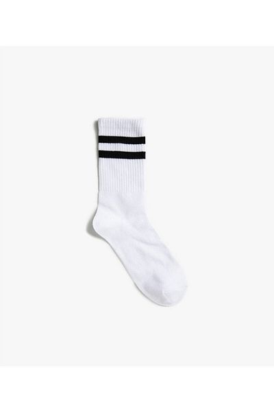 PİERLES 10 Συσκευασία Βαμβακερές μακριές Unisex ριγέ λευκές κάλτσες -p01