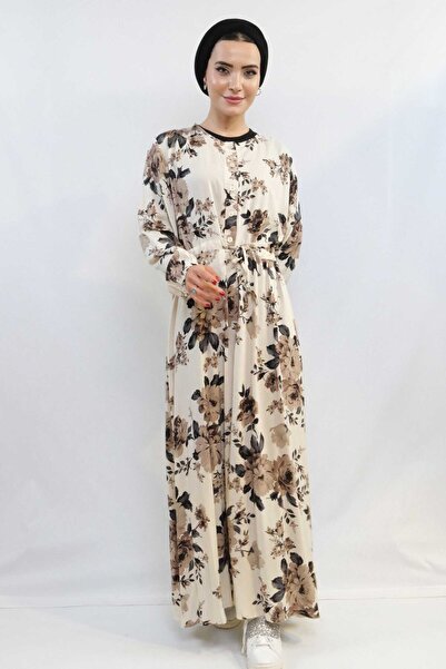 Mestore Fashion Line Rose Patterned Dress Mc4101 Beige