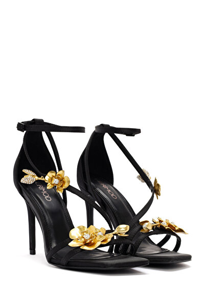 Derimod Dámské černé sandály na tenkém podpatku s příslušenstvím 24Wfd44006F