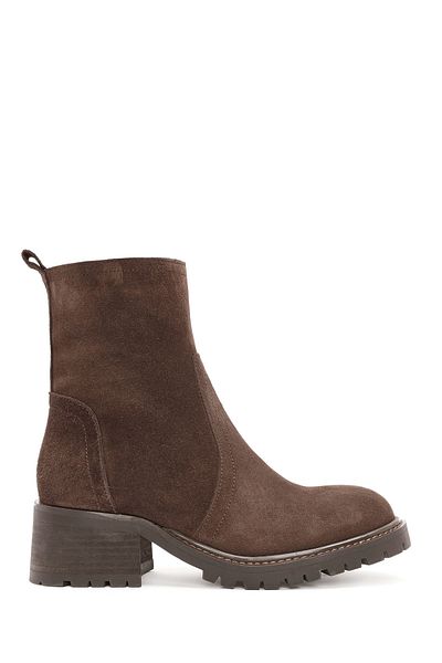 Derimod Women's Brown Zippered Suede Leather Boots 24Wfd 151910