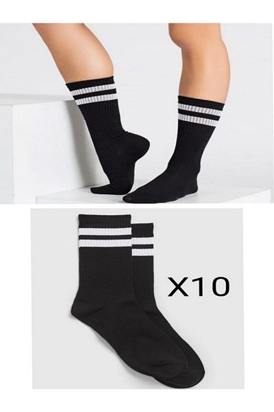 PİERLES 10 Συσκευασίες Βαμβακερές μακριές Unisex ριγέ λευκές κάλτσες