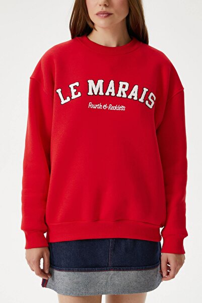 Ritnice Women's Marais Red Embroidered Oversize Sweatshirt