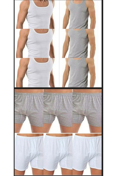 PİERLES 12 Pcs Male Undershirt and Shorts Boxer Set