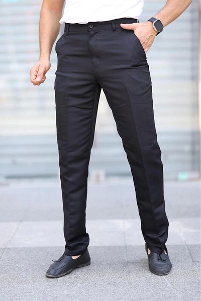 PHANTOM JEANS Black Linen Polyviscose Dad Pants - Classic Cut, Side Pocket, Seasonal
