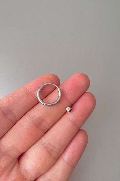Jaida Moda Unisex Silver Mini Patterned Steel Hoop Earrings