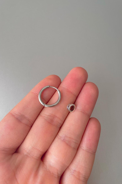 Jaida Moda Unisex Gümüş Mini Tribal Desenli Çelik Halka Küpe